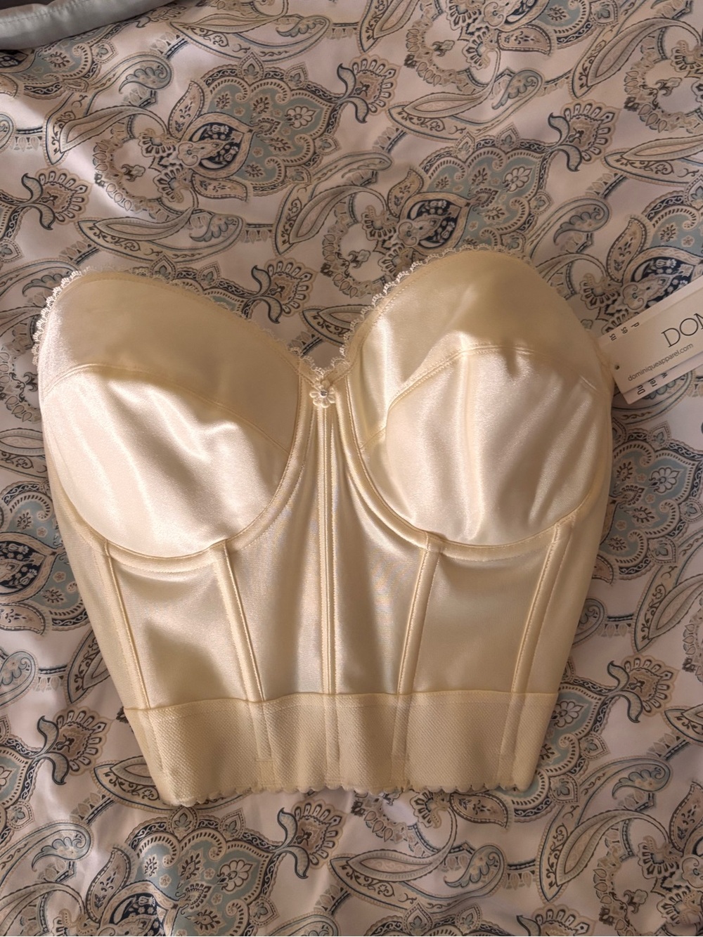 Dominique Satin Longline Bustier in Ivory Cream